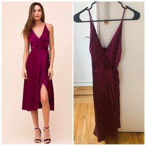 Yumi Kim Burgundy Wine Beautiful Midi Silk Dress